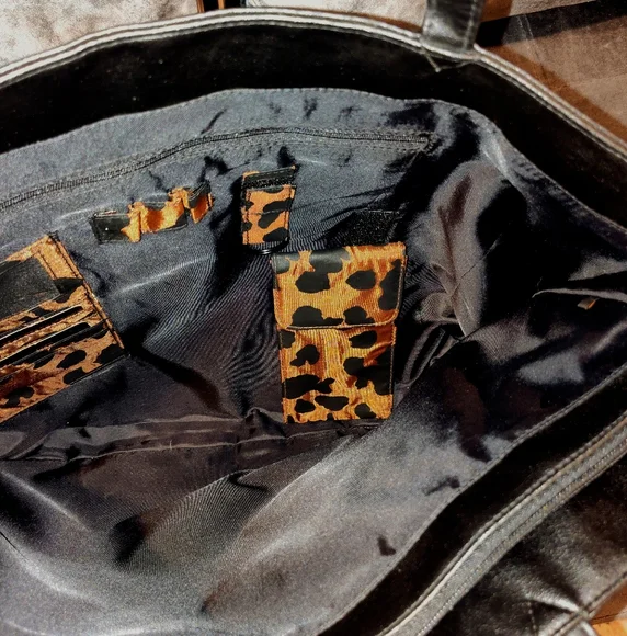 NWOT BUENO CALF HAIR ANIMAL PRINT 3 COMPARTMENT MESSANGER BAG TOTE BROWN & BLACK - Picture 16 of 16